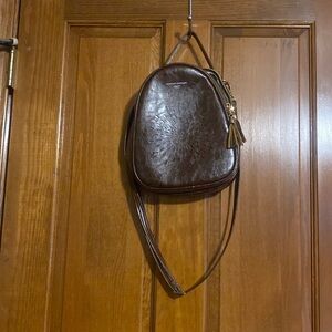 Brown crossbody to backpack adjustable purse